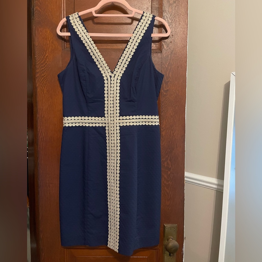 Lilly Pulitzer Navy Dress with Gold Detailing